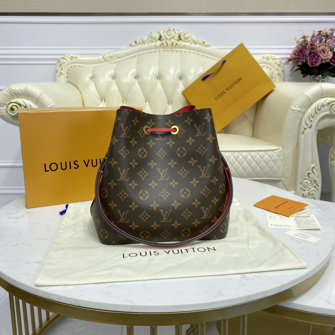 Louis Vuitton NEONOE MM Bucket Bag Monogram M44021 Coquelicot Red